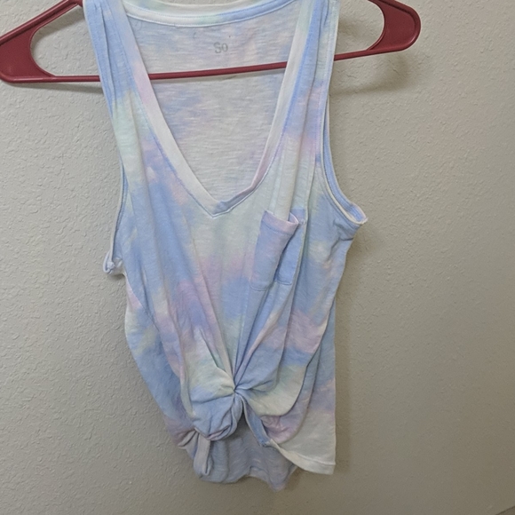 Tie Dye Blue And Pink Low Cut V Neck Tank. - Picture 3 of 3